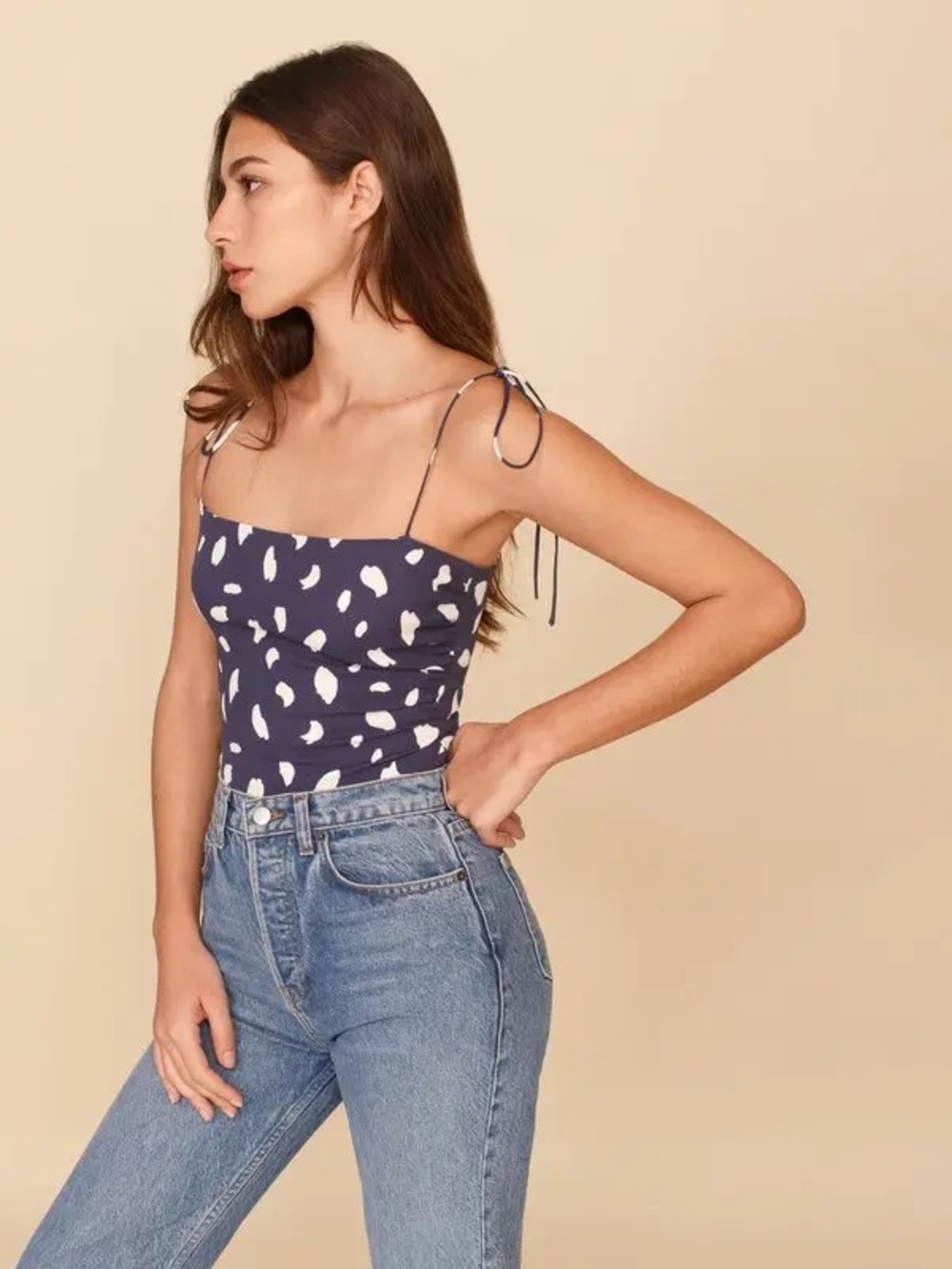 Reformation Spotted Tie-Shoulder Cami Top